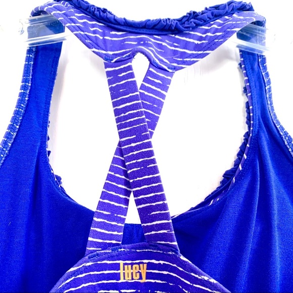 Lucy Yoga Ruffle Tank 💪 Periwinkel/White - Picture 7 of 8